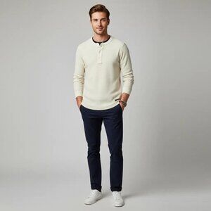 Abercrombie & Fitch Cream Long Sleeve Classic Waffle Henley Shirt Men's Medium